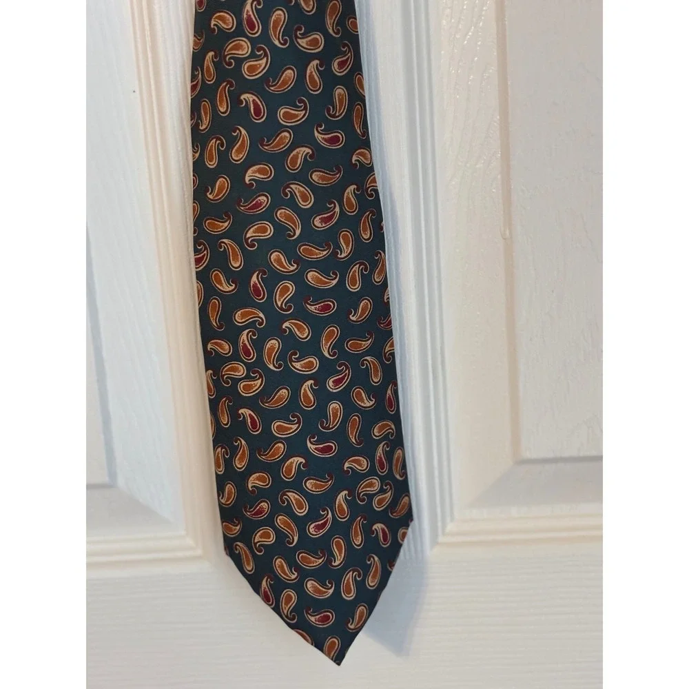 Liberty of London Silk Paisley Tie Green‎ Burgundy Orange Men's Necktie
